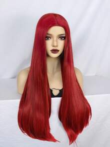 Bright Red Middle Part Long Straight Wig, Heat Resistant Synthetic Hair, Perfect For Cosplay, Party And Daily Wear - Red - View 4