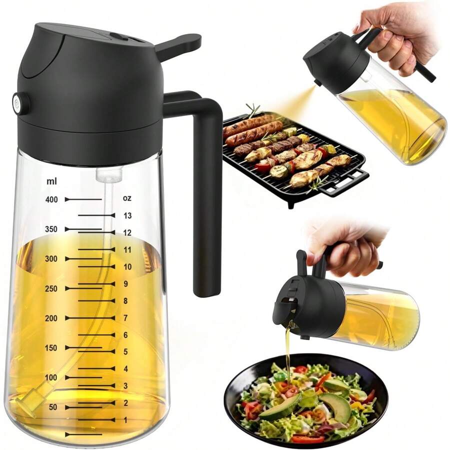 TrendPlain 16oz/470ml Glass Olive Oil Sprayer For Cooking – 2 In 1 Olive Oil Dispenser Bottle For Kitchen Gadgets And Air Fryer Accessories, Salad, BBQ - Black - 查看 1