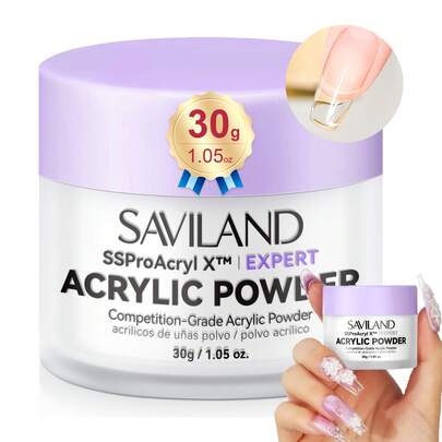  SAVILAND Polvo acrílico ultra suave y transparente con queratina, polvo acrílico profesional para extensión de uñas en 3D y manicura francesa. No se necesita lámpara de uñas. Kit de manicura para salón, estudio y principiantes en el hogar