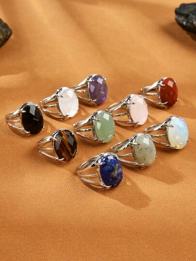 1pc Natural Crystal & Stone Cut-Out Adjustable Ring, Suitable For Daily Wear By Men And Women