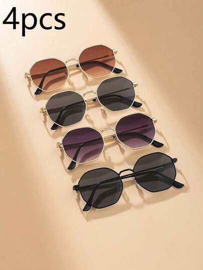 4/3/2/1-Pack Women's Fashion Glasses With Metal Polygonal Frames - Stylish Outfits And Accessories - Suitable For Vacations, Beaches, And Outdoor Activities - All Seasons (Free Paper Glasses Included)
