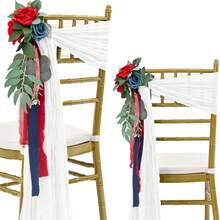 2 Pieces Bow Wedding Aisle Chair Back Ribbon Set, Suitable For Wedding Party Events And Banquet Chair Cover Decorations - White - View 5