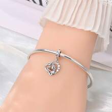 镀银粉色系列 - 花朵包情侣吊坠，适用于3毫米原装手链项链DIY串珠，女士日常礼物、生日派对节日礼物 - 彩色 - 查看 10