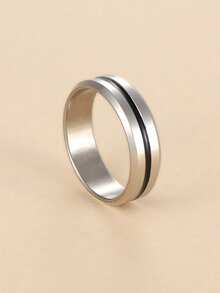 1pc 6MM Stainless Steel Striped Men's Ring - Simple - View 17