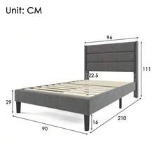 Upholstered Bed 90 X 200 Cm, Bed Frame With Slatted Base And Headboard, Double Upholstered Bed, Grey Linen Cover, Modern And Timeless Design, Children's Bed - Dark Grey - View 3
