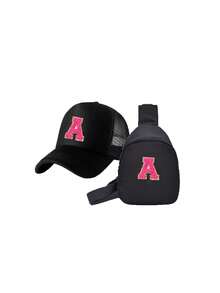 Set de 2 șapci și geantă de baseball pentru copii cu 26 de alfabete, pentru băieți și fete, de utilizat ca accesoriu la modă pentru uzura zilnică și pentru întoarcerea la școală - Negru - Vizualizare 4