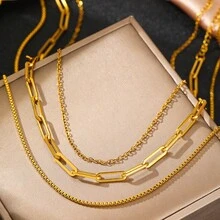 18K镀金扁平蛇形链项链，不锈钢蛇形链项链，时尚简约首饰礼品 - 金黃色 - 查看 5