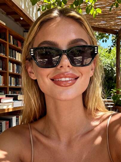 1 Pair Cat Eye Black Fashion Sunglasses With Rhinestones, Suitable For Beach, Party And Outdoor Activities, Women's Sunglasses Beach Accessories, Valentine's Day, Christmas