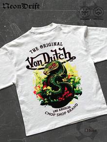 NeonDrift  Double-Sided Printing  Men's T-Shirt Men's Short-Sleeve T-Shirt100% Cotton Fabric Soft & Skin-Friendly Unisex Style Gifts For Spring Festival, Valentine's Day, St. Patrick's Day & World Cup-Van Dutch Dragon Print Men T Shirt Classic Americana Style Graphic Tee Streetwear Fashion Casual Wear For Car Enthusiasts And Vintage Culture Lovers - trắng - Xem 3