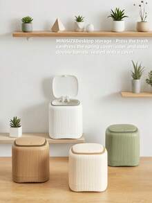 Desktop Trash Can, Trash Can, Multi-Function Desktop Plastic Storage Bucket, Pen Holder, Mini Trash Can, Mini Trash Can With Lid, Detachable Small Trash Can, Small Plastic Trash Can, Suitable For Office, Desk, Car, Best Choice For Classmates And Friends, Available In Multiple Colors - Multicolor - View 4