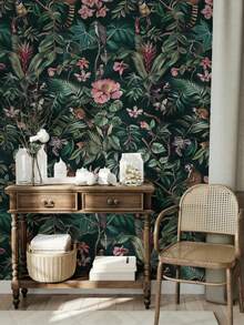 Dark Jungle Wallpaper Peel And Stick - Exotic Animals, Tropical Plants, Birds And Floral Mural - 1PC - View 3