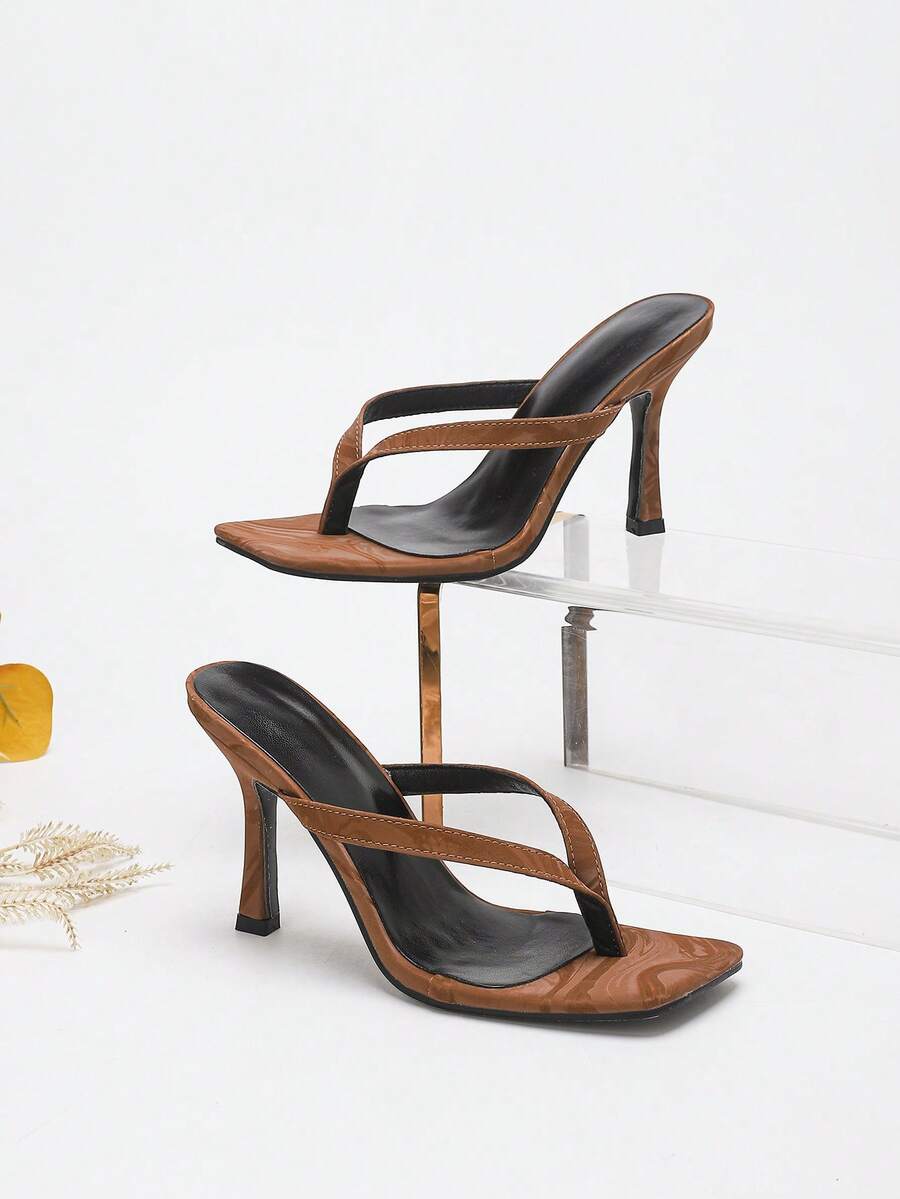 女士经典时尚人字拖高跟凉鞋，优雅舒适，适合派对和休闲场合穿着。 - 棕色 - 查看 1