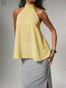UMII Women's Valentine's Day Yellow Polka Dot Camisole, High Neck A-Line Chiffon Double Layer Sleeveless Top, Retro Collegiate Casual Date Blouse Summer - Yellow - View 6