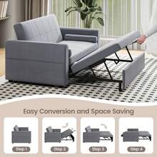 Jooli H 2 Seater Sofa Bed, 3-In-1 Convertible Pull Out Sleeper Sofa With 3-Position Adjustable Backrest, Side Pockets For Living Room, Guest Room, Dark Grey - Dark Gray - Two-seater - View 3