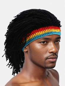 1pc New Handmade Crochet Knitted Wig Hat, Unisex Funny Knit Cap Suitable For Daily Wear And Parties - Multicolor - View 1