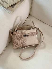2026 New Arrival Niche Crocodile Embossed Patchwork Handbag, Chic Mini Square Bag, Fashion Versatile Shoulder Bag For Women, Suitable For Commuting & Dating - Pink - View 6