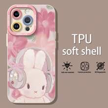 Auriculares con diseño de conejito y flores de color rosa suave.funda de teléfono Fundas compatibles con ,Apple,VIVO,OPPO,,, y Honor.Fabricadas en silicona TPU,ofrecen protección contra golpes y caídas. - Blanco - Ver 3