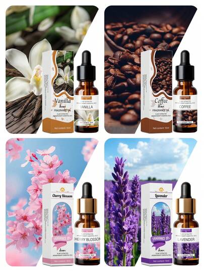 1瓶10毫升樱花、玫瑰、尤加利、柠檬、百合、草莓香氛精油，女士礼物，精油可用于制作蜡烛、家居香薰、冬季装饰、闺蜜礼物，营造氛围，去除异味，提升舒缓压力香气，闺蜜礼物，香薰汽车空气清新剂，香薰精油，持久留香