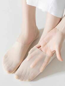 1/5/10双装 女士时尚隐形夏季透气硅胶防滑网眼超薄高品质弹力无痕冰丝纯色船袜 柔软 - 彩色 - 查看 4