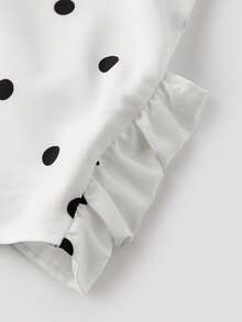 Camiseta sin mangas de satén con cuello halter para mujer, estilo veraniego, con estampado de lunares, cuello drapeado y espalda descubierta. - Blanco - Ver 4