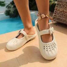 可爱蝴蝶结拖鞋，透气镂空休闲拖鞋，女士 - 咖啡棕 - 查看 2