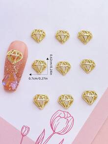 20pcs Diamond-Shaped Hollow Gold Nail Art Charms, Luxury Minimalist Metal Nail Accessories, Rhinestone Embellished Nail Decor For Multi-Function DIY - 彩色 - 查看 2