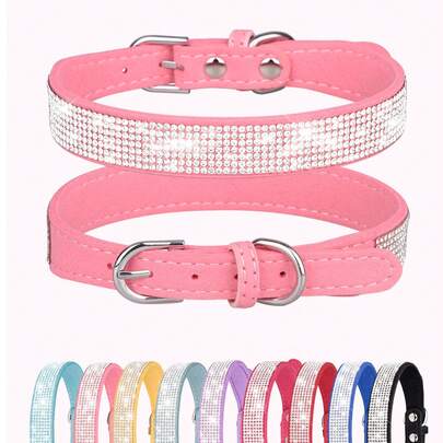 16-46cm Neck Size Sparkling Crystal Dog/Cat Collar - Luxury Rhinestone Glitter Soft Velvet Faux Leather Durable Adjustable For Small/Medium/Large Pets