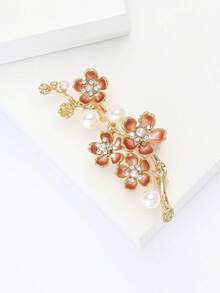 Luxury Enamel Pearl Plum Blossom Brooches - Elegant Plant Pins For Women Unisex Casual Party Jewelry Accessories / Friends Gifts Badges Decoration - Plum Bossom - View 3