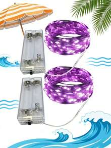2 PIEZAS Luces de hadas de alambre de cobre LED púrpura de 2-5M con pilas AA (pilas no incluidas) para el Día de San Valentín, Ramadán, boda, dormitorio, decoración de fiesta - Morado - Ver 10