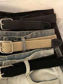 Dây thắt lưng co giãn dệt kim cho quần jean nam và nữ, thắt lưng vải bố đa năng kiểu quân đội, khóa vuông cổ điển và khóa kim. - A - Xem 4
