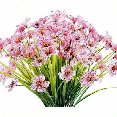 12 bông hoa giả màu tím, được thiết kế để sử dụng ngoài trời với khả năng chống tia UV, thích hợp làm cây treo trong nhà và ngoài trời, tuyệt vời để trang trí vườn, sân hiên, hiên nhà, cửa sổ, nhà cửa, đám cưới và trang trại.