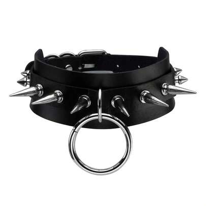 Cool Punk Gothic Collar For Women And Men Black PU Leather Vingate Necklace Adjustable
