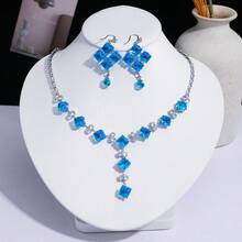 3件套奢华闪亮锆石全镶粉色水滴形首饰套装，婚礼晚宴礼服配饰 - 彩色 - 查看 4