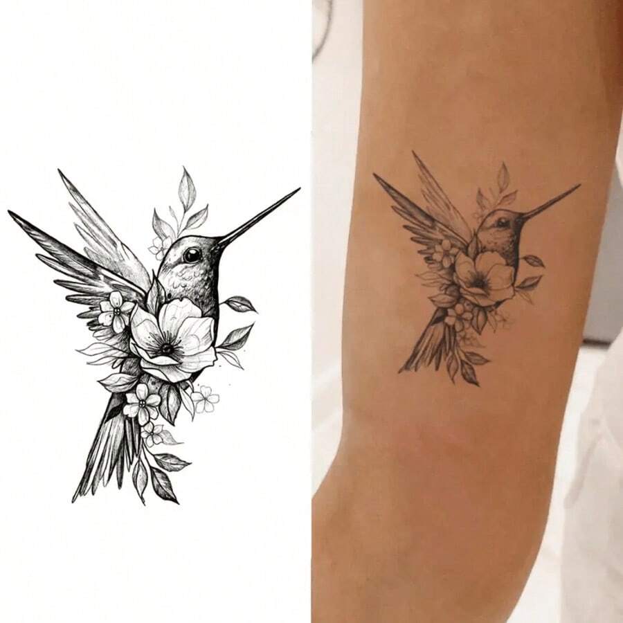 Temporary Tattoo Technology, Bird Design, Creative Realistic Tattoo Sticker, Lasts 1-2 Weeks, Delicate Tattoo Design, Interesting Tattoo Experience, Tattoo, Tattoo - Black - View 1