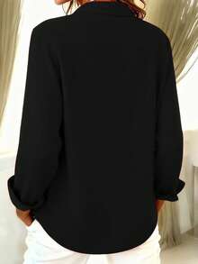 Basic Casual Plus Size Women's Long Sleeve Lightweight Button-Up Shirt Black - Black - View 2