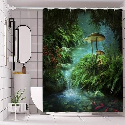 1 chiếc rèm tắm họa tiết cá nấm, rèm tắm chống thấm nước, rèm trang trí phòng tắm, rèm vải có thể giặt máy, phụ kiện phòng tắm