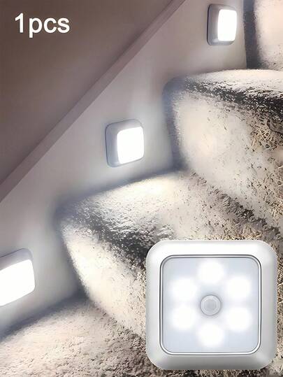 6pcs/1pc Magnetic LED Motion Sensor Night Light, Motion Sensor Lights,LED Smart Sensor Lights For Cabinet,Battery Powered Mini Night Light, Indoor/Outdoor Motion Sensing LED Step/Stair Light, Suitable For Corridors, Stairs, Bathrooms, Wardrobes, Bedrooms,Party, Holiday Decoration
