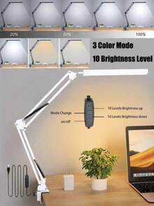 Đèn bàn LED bảo vệ mắt, 10 mức độ sáng, 3 chế độ chiếu sáng, cần đèn linh hoạt, đèn bàn học tập có kẹp, cổng USB, đèn bàn máy tính. - USB - Xem 9