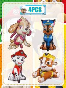 Juego de Decoración de Globos con Figuras de Perros de Paw Patrol para Cumpleaños Multi-Escena, Globos de Papel de Aluminio con Personajes de Dibujos Animados Opcionales de 4 Piezas & 8 Piezas, Accesorios de Decoración para Graduación, Regreso a la Escuela, Halloween, Navidad, Eventos de Cumpleaños - Globo - Ver 2