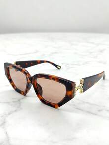 1 pieza Gafas de moda de mujer de verano esenciales, de material Tritan (poliéster), de estilo casual - Rodajas de palma de carey - Ver 2