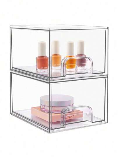 4pcs Transparent Acrylic Storage Drawers, Enclosed Storage Containers, Plastic Storage Boxes, Stackable Transparent Storage Drawers, Organizer Boxes, Waterproof Storage Boxes, Suitable For Bathroom Vanity, Under Sink, Kitchen Cabinet, Food Pantry, Home Organization, Storage Drawer Units