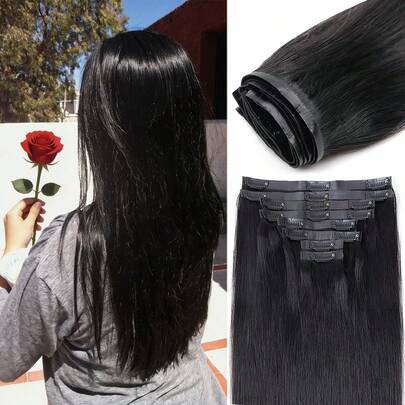 8pcs Seamless Clip In Hair Extensions, 18 Clips, 24inch Straight Hair Synthesis Hair Clip In Extensions For Women PU Clip In Synthesis Hair Hairpiece, Easy To Wear And Disassemble