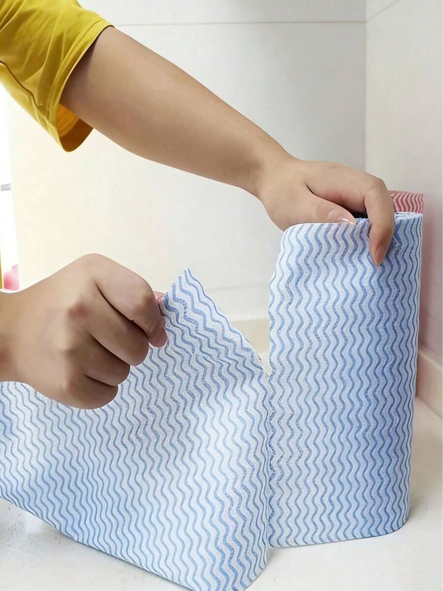 1卷（50片）可重复使用一次性厨房清洁布、浴室清洁布、易撕清洁布、一次性厨房浴室清洁巾，涤纶无纺布，多用途方形湿巾 - 方便有效的餐具和表面清洁布、炉灶清洁布，适用于家庭、厨房、餐厅、浴室、房间、汽车细节清洁、清洁用品、清洁工具