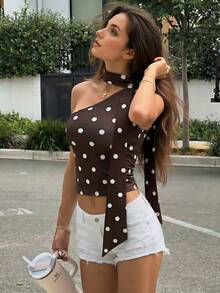 Áo hai dây chấm bi mùa hè SOOKAUG, áo tank top ôm sát gợi cảm dành cho nữ. - màu nâu - Xem 4