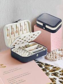 便携式迷你旅行首饰收纳盒，多功能首饰整理盒，可收纳耳环、戒指、项链和吊坠，轻巧防水，适合女性日常使用和旅行 - 玫紅色 - 查看 18