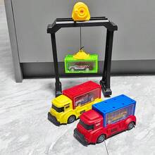 1辆货车、2辆带龙门吊的卡车+6个集装箱+12辆小汽车，理想的儿童生日礼物 - 紅色 - 查看 6