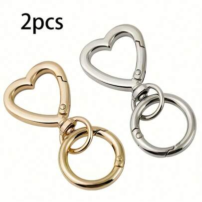 2pcs Heart-Shaped Metal Keychain - Heavy Duty Swivel Clasp Closure, Elegant Metal Surface Suitable For DIY Keychains, Wedding Favors, Valentine's Day Gifts - Compatible With Metal Cord/Cable - Keychain Accessories, Decorative Keyring, Polished Keyring, Fashionista Essential