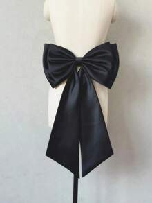 1pc White Satin Double-Layered Bowknot With 55cm Long Black Ribbon Waist Decoration Valentine's Day - Đỏ - Xem 5