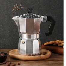 3/6 杯意大利摩卡壶，配 2 个清洁刷和 2 个咖啡勺 - 炉灶式意式咖啡壶，耐用铸铝咖啡壶，适用于家庭和露营（意式浓缩咖啡/卡布奇诺/拿铁） - 銀色 - 查看 1