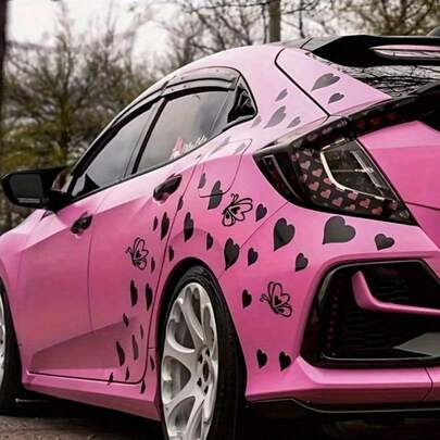 Butterfly & Heart Combination Decorative Stickers, Beautiful Car Exterior Decals, Make Your Car More Attractive, Suitable For Most Scenarios, Car Decor Stickers, Home Decor Stickers, Party Stickers